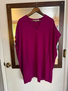 Elegant Fuchsia V-Neck Women's Dress- Soft Tunic Style